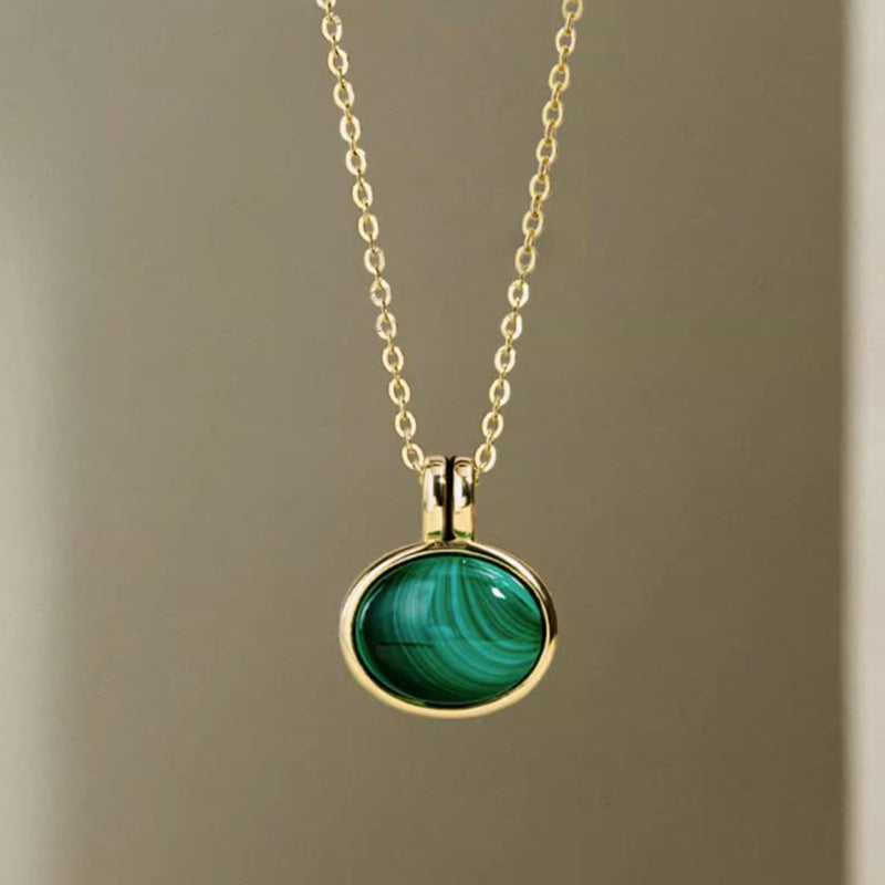 Natural Malachite Pendant Chain Necklace