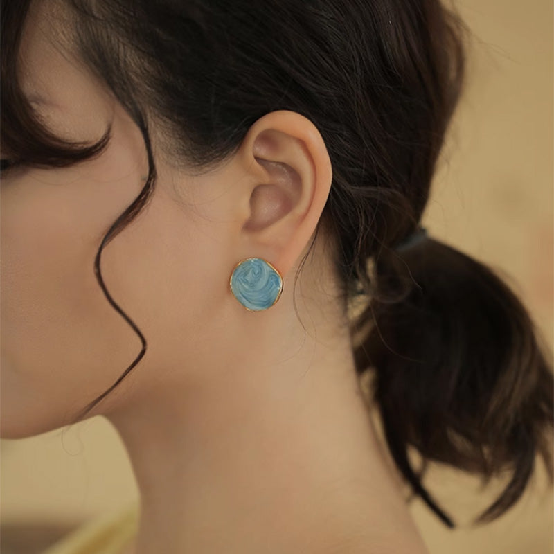 Lake Blue Circular Earrings